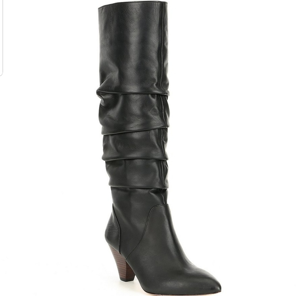 WIDE CALF NWB Black Leather Slouch Boots